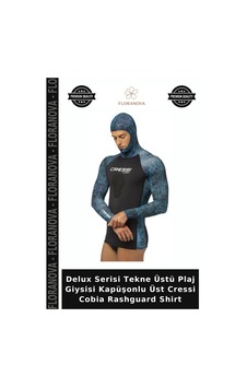 Delux Serisi Tekne Üstü Plaj Giysisi Kapüşonlu Üst Cressi Cobia Rashguard Shirt Blue Camo
