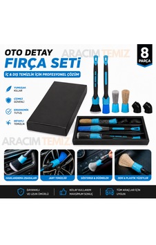 Aracımtemiz 8 Parça Oto Detay Fırça Seti Profesyonel Araç İçi Dışı Temizlik Ve Detailing Fırçası