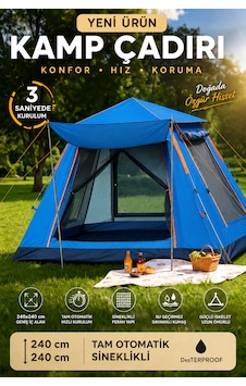 6 Kişilik Otomatik Kurulumlu Kamp Çadırı Sineklikli & 1000 Mm Su Geçirmez Outdoor Çadır Bej Mavi 6 Kişilik Otomatik Kurulumlu Kamp Çadırı Sineklikli & 1000 Mm Su Geçirmez Outdoor Çadır Bej Mavi