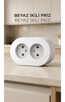 Beyaz Çift Girişli Topraklı Sıva Üstü Priz, Dekoratif Duvar Elektrik Ünitesi Beyaz Çift Girişli Topraklı Sıva Üstü Priz, Dekoratif Duvar Elektrik Ünitesi