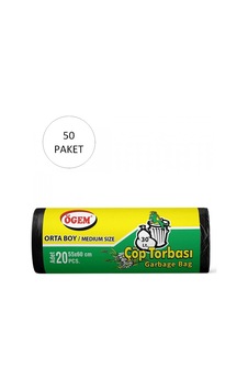 Orta Boy Çöp Torbası 55 X 60 Cm 20 Li Rulo X 50 Paket 1.000 Adet Siyah Orta Boy Çöp Torbası 55 X 60 Cm 20 Li Rulo X 50 Paket 1.000 Adet Siyah