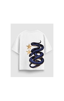 Yolo Street Yılan Ve Yıldız Baskılı Oversize Tişört %100 Pamuk Unisex Streetwear Sırt Baskı Beyaz Yolo Street Yılan Ve Yıldız Baskılı Oversize Tişört %100 Pamuk Unisex Streetwear Sırt Baskı Beyaz