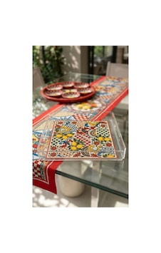 Kırmızı Milano Limon Desenli Pleksi Sunum Tepsis Tek Kişilik 23x23cm Kırmızı