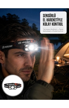 Mey İthalat Şarj Edilebilir Led Far Hareket Sensörlü 5 Modlu Outdoor Yeni Nesil Çok Renkli