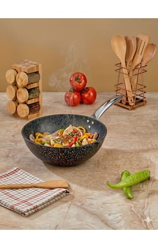 Iron Döküm 28 Cm Wok Tava Gümüş- Siyah Iron Döküm 28 Cm Wok Tava Gümüş- Siyah