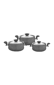 Oms 6 Parça Granit Güveç Set Gri Renk Oms 6 Parça Granit Güveç Set Gri Renk