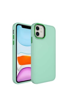 Apple Uyumlu iPhone 11 Uyumlu Metal Çerçeve Ve Buton Tasarımlı Silikon Zore Luna Kılıf-su Yeşil Su Yeşil -