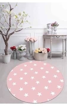 Pembe Yıldızlı Kaymaz Taban Yıkanabilir Yuvarlak Halı Ar606n11