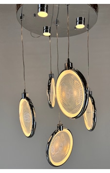Modern 5'li Krom Led Sarkıt Avize 3 Boyutlu Optik Işık Efektli Gümüş