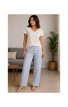 Mixxtrend Kadın Pamuklu Mavi Penguen Pijama Takımı Mavi