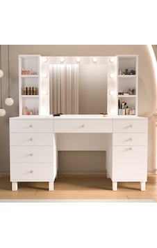Robin Home Hollywood Makyaj Masası 7 Çekmece Kapaklı Düzenleyici Hollywood Led Işıklı Raflı Beyaz Robin Home Hollywood Makyaj Masası 7 Çekmece Kapaklı Düzenleyici Hollywood Led Işıklı Raflı Beyaz
