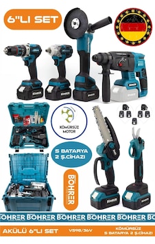Böhrer Alman 4451-6807 5 Akülü 2 Şarjlı Kömürsüz V598 5AH Profesyonel 6 Makine Kombo Set Mavi Tek Çanta Böhrer Alman 4451-6807 5 Akülü 2 Şarjlı Kömürsüz V598 5AH Profesyonel 6 Makine Kombo Set Mavi Tek Çanta