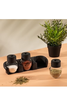 Cam Baharatlık Plastik Standlı Baharatlık Takımı 3 Lü Tuz Baharatlık Seti, 210 Ml Siyah Cam Baharatlık Plastik Standlı Baharatlık Takımı 3 Lü Tuz Baharatlık Seti, 210 Ml Siyah