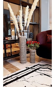 Egindra Metal Tel Hasır Örgülü Özel Tasarım Pampas Vazosu 30 Ve 60 Cm 2Li Set