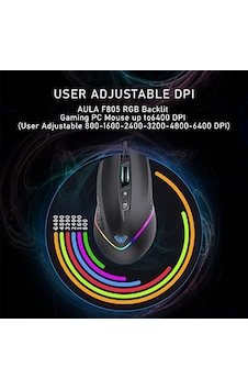 Aula F805 6400dpı Rgb 7 Tuşlu Makro Optik Oyuncu Mouse, Siyah Aula F805 6400dpı Rgb 7 Tuşlu Makro Optik Oyuncu Mouse, Siyah