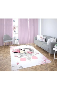 Ayda Uyuyan Mini Kalın Taban Çocuk Oda Halısı Beyaz - Pembe