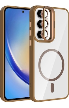 Samsung Uyumlu Galaxy A35 Kılıf Standlı Ve Kamera Lens li M-safe Şarj Özellikli Zore Etro Kapak Desert Titanyum