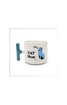 Cat Mom Baskılı Mavi Kulplu T Kupa Cat Mom Baskılı Mavi Kulplu T Kupa