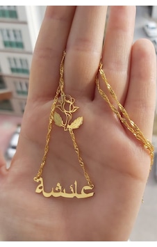 925 Ayar Gümüş 24 Ayar Altın Kaplama Gül Figürlü Arapça İsimli Kolye Gold 925 Ayar Gümüş 24 Ayar Altın Kaplama Gül Figürlü Arapça İsimli Kolye Gold