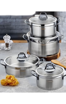 Cooker Ckr-2875 8 Pç Gümüş Kulp Çelik Tencere Seti Gri Cooker Ckr-2875 8 Pç Gümüş Kulp Çelik Tencere Seti Gri
