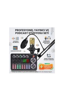 Tr Sy-mc808 Profesyonel Podcast Yayıncı Mikrofon Seti, Ses Kartlı, Kondanser Mikrofon, Mikrofon Kablosu, Siyah Tr Sy-mc808 Profesyonel Podcast Yayıncı Mikrofon Seti, Ses Kartlı, Kondanser Mikrofon, Mikrofon Kablosu, Siyah