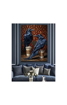 İki Siyah Kuzgun Ve Desenler Yağlı Boya Dokulu Kanvas Tablo Canvas Tablosu İki Siyah Kuzgun Ve Desenler Yağlı Boya Dokulu Kanvas Tablo Canvas Tablosu
