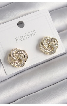 Pirinç Gold Renk Zirkon Taşlı Çiçek Model Kadın Küpe Gümüş Pirinç Gold Renk Zirkon Taşlı Çiçek Model Kadın Küpe Gümüş