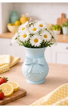 Modern 3d Baskı Fiyonklu Dekoratif Vazo - 18 Cm Estetik Çiçek Vazosu - Pastel Mavi Tasarım Obje Mavi Modern 3d Baskı Fiyonklu Dekoratif Vazo - 18 Cm Estetik Çiçek Vazosu - Pastel Mavi Tasarım Obje Mavi