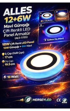Alles 12+6w Mavi Günışığı Çift Renkli Led Panel Armatür Gün Işığı Alles 12+6w Mavi Günışığı Çift Renkli Led Panel Armatür Gün Işığı