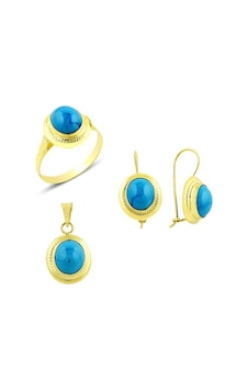 Firuze Taşlı Üçlü Set 7.45 Gram 14 Ayar Altın Firuze Taşlı Üçlü Set 7.45 Gram 14 Ayar Altın
