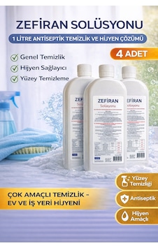 Zefiran Solüsyonu 1 Litre 4 Adet Set Antiseptik Hijyen Ve Çok Amaçlı Temizlik Solüsyonu