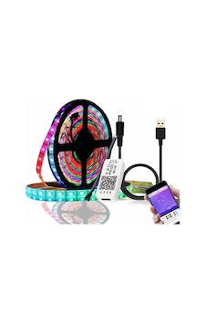 WS2812B ARGB Pixel Şerit LED 5VOLT 5m Ses ve Müzik Duyarli Bluetooth Kontrollü sp107E+Adaptör WS2812B ARGB Pixel Şerit LED 5VOLT 5m Ses ve Müzik Duyarli Bluetooth Kontrollü sp107E+Adaptör