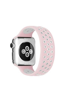 Apple Watch 42mm Ayarlı Delikli Silikon Kordon - Pembe-beyaz Diğer Apple Watch 42mm Ayarlı Delikli Silikon Kordon - Pembe-beyaz Diğer