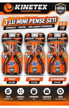 Kinetex 3 Lü Mini Pense Seti 115 Mm Mini Pense, Yankeski Ve Kargaburnu El Aletleri Seti Mini Kıvır Kinetex 3 Lü Mini Pense Seti 115 Mm Mini Pense, Yankeski Ve Kargaburnu El Aletleri Seti Mini Kıvır