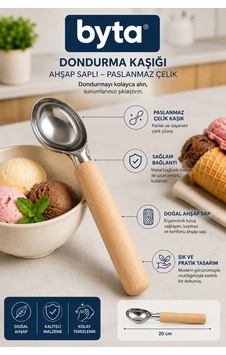 Bambu Saplı Paslanmaz Çelik Dondurma Kaşığı Yüksek Kaliteli Çelik Bej