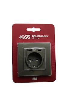 Mutlusan Rita-2220 629 0286 Antrasit Usb + Type-c Topraklı Priz Çerçeveli- 8'li Paket
