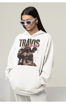 Travis Scott Baskılı Unisex Oversize Rapper Hoodie Beyaz Travis Scott Baskılı Unisex Oversize Rapper Hoodie Beyaz