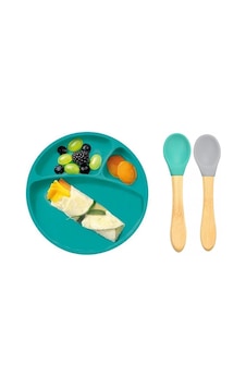 Oioi Silikon Tabak+Bambu Saplı Silikon Kaşık Yeşil Oioi Silikon Tabak+Bambu Saplı Silikon Kaşık Yeşil