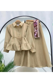 Lovie Moda Kadın Saten Görünümlü Takım Bej Lovie Moda Kadın Saten Görünümlü Takım Bej