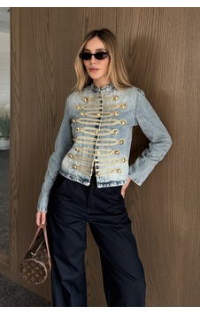 Laluvia Mavi Gold Aksesuarlı Denim Ceket - 1211 Laluvia Mavi Gold Aksesuarlı Denim Ceket - 1211