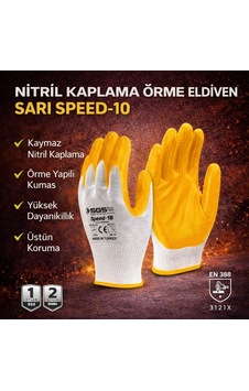 Sgs7710 Speed-10 Nitril Kaplama Örme Eldiven Sarı. Adet 3
