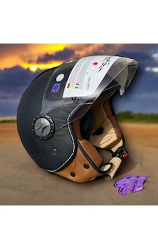 701 Deri Kaplı Yarı Camlı Elektrikli Bisiklet Motosiklet Scooter Kaskı 2xl Beden Siyah