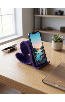 Kalp Tasarımlı Telefon Standı 3d Baskı Masaüstü Telefon Tutucu Mor