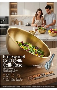Gold Çelik Profesyonel Kase 28 Cm - Çok Amaçlı Karıştırma Kabı, Salata & Sunum Kasesi, Dekoratif Meyvelik 723295