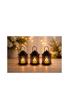 Led Mumlu Dekoratif Fener 3 Lü Set 8 Cm