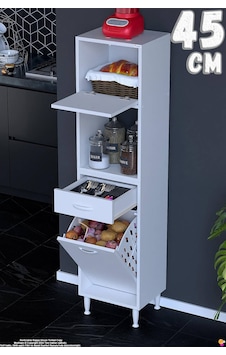 Meva 45 Cm Sepetli Çok Amaçlı Beyaz Mutfak Kiler Banyo Dolabı 45x163x32 Cm Meva 45 Cm Sepetli Çok Amaçlı Beyaz Mutfak Kiler Banyo Dolabı 45x163x32 Cm