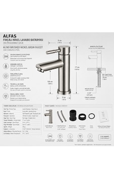Alfas Lavabo Bataryası İnox Fırçalı Nikel 304 Paslanmaz Çelik Aç Kapa Banyo Bataryası 17x9cm Inox Alfas Lavabo Bataryası İnox Fırçalı Nikel 304 Paslanmaz Çelik Aç Kapa Banyo Bataryası 17x9cm Inox