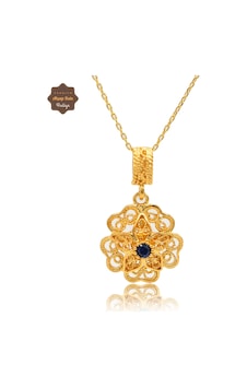 Safir Taşlı Gül Model Gold Kaplama 925 Ayar Gümüş Telkari Kolye 201025488 Altın Safir Taşlı Gül Model Gold Kaplama 925 Ayar Gümüş Telkari Kolye 201025488 Altın