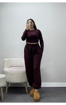 Belendir Kadın Yandan Büzgülü Crop Üst İkili Takım Mürdüm Belendir Kadın Yandan Büzgülü Crop Üst İkili Takım Mürdüm