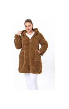 Vuslat Kadın Taba Renk Uzun Fermuarlı Polar Hırka Taba Taba